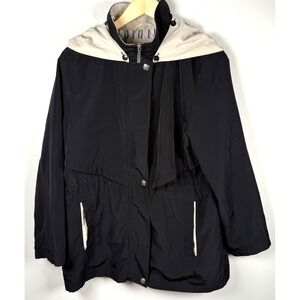 Braetan Women's Black Vintage Trench Windbreaker Jacket Size Large Petite Vented